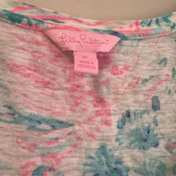 Lilly Pulitzer Linen Shirt Serene Blue Fish - Picture 2 of 8